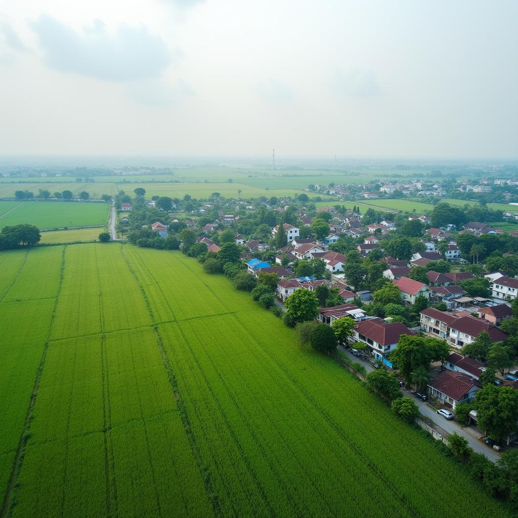 Toan canh Xa Me Linh Huyen Me Linh Ha Noi voi canh dong va nha cua